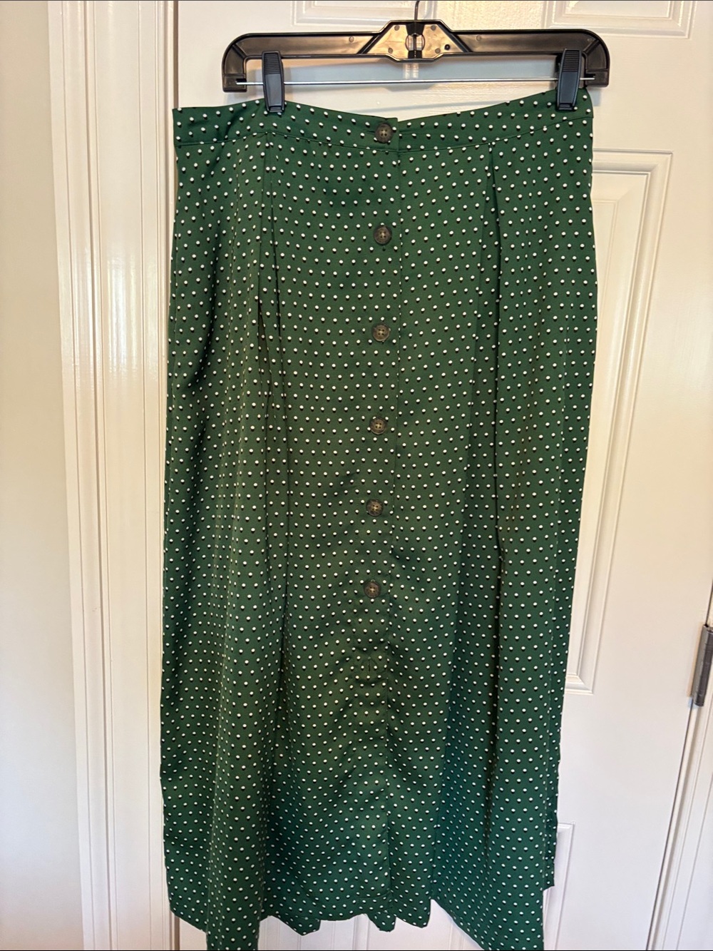 Green Polka Dot Button-Front Maxi Skirt